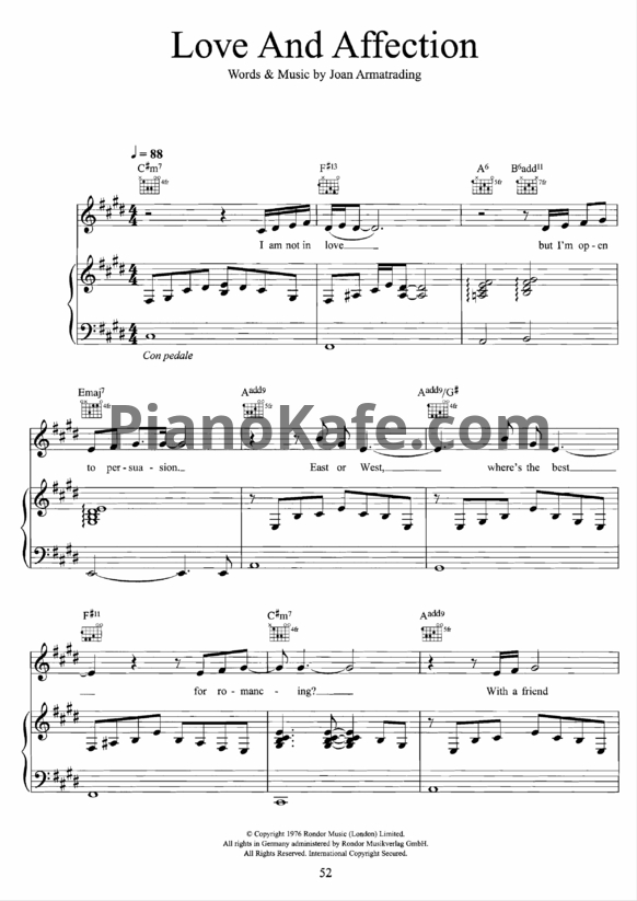 Ноты Joan Armatrading - Love and affection - PianoKafe.com