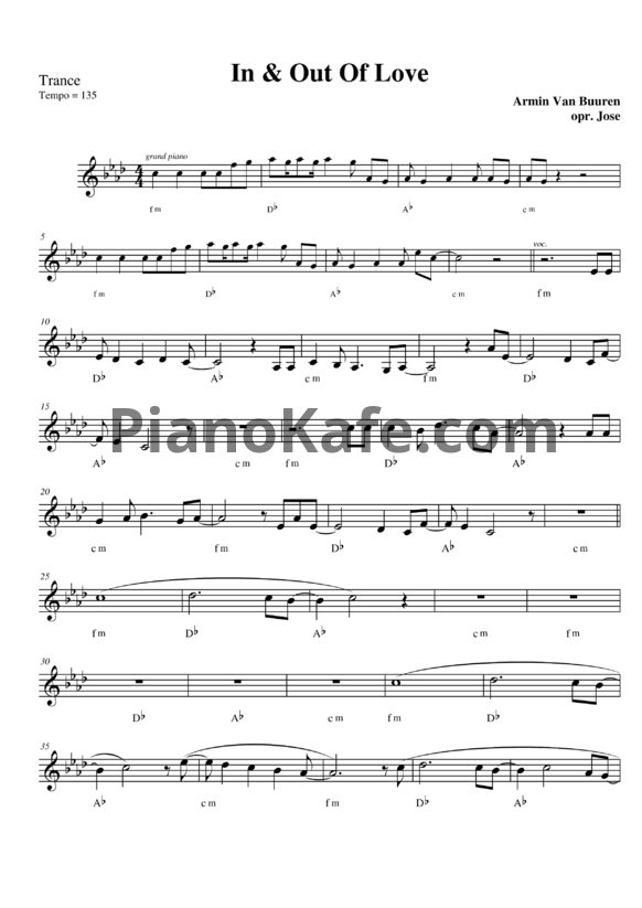 Ноты Armin Van Buuren - In & out of love - PianoKafe.com