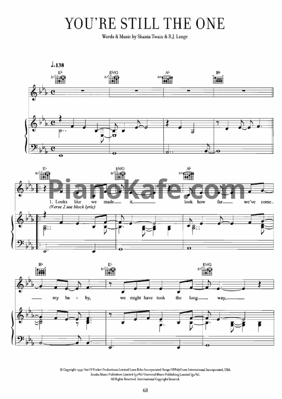 Ноты Shania Twain - You're still the one - PianoKafe.com