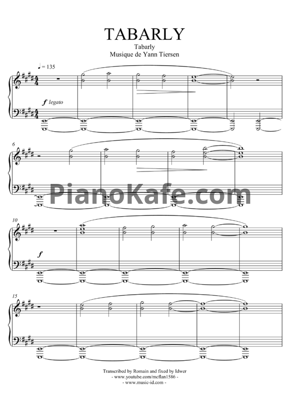 Ноты Yann Tiersen - Tabarly (Книга нот) - PianoKafe.com