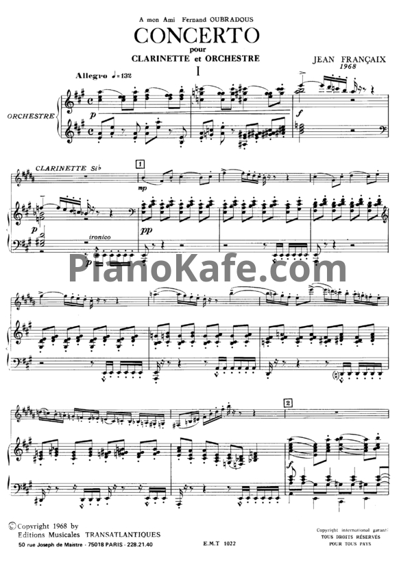 Ноты Жан Франсе - Концерт для кларнета с оркестром - PianoKafe.com