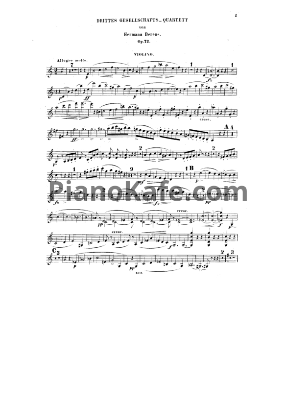 Ноты Г. Беренс - Drittes gesellschafts-quartett (Скрипка, Op. 72) - PianoKafe.com