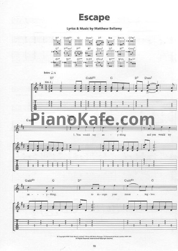 Ноты Muse - Escape - PianoKafe.com