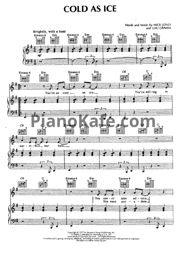 Ноты Foreigner - Cold as Ice (PVG) - PianoKafe.com