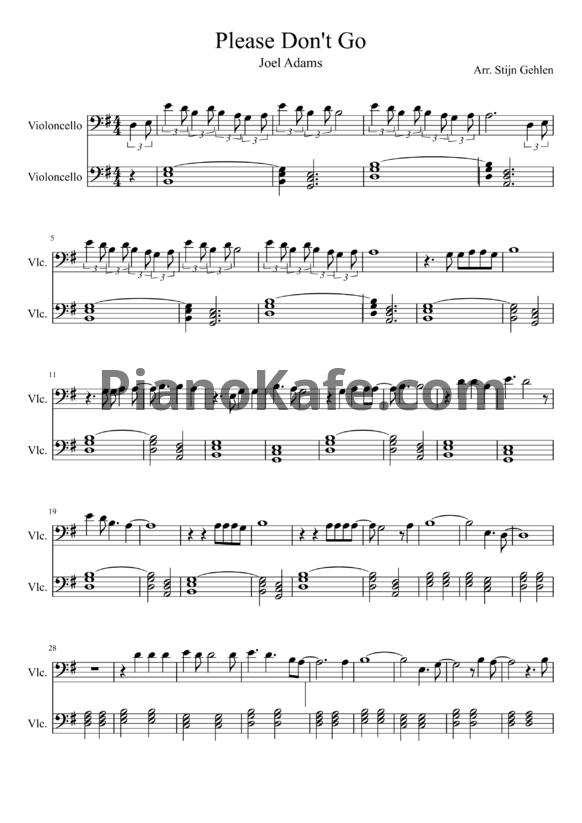 Ноты Joel Adams - Please don't go - PianoKafe.com