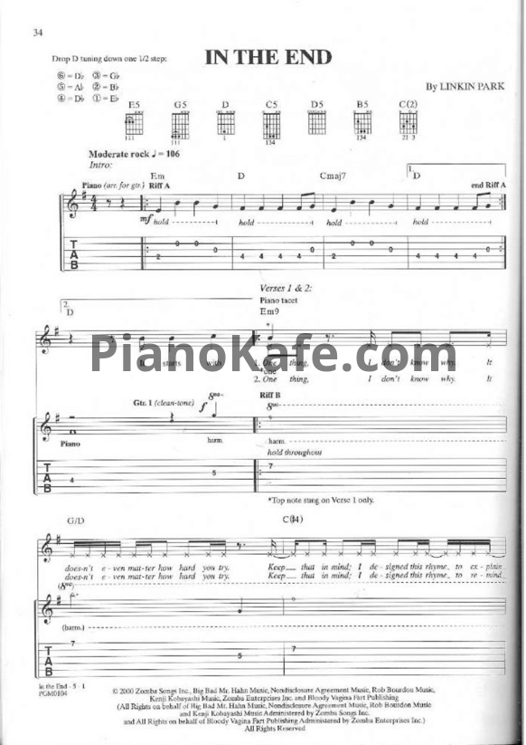 Ноты Linkin Park - In the end (Версия 3) - PianoKafe.com