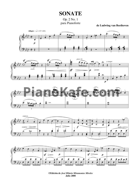 Ноты Л. Бетховен - Соната фа минор (Op.2 No. 1) - PianoKafe.com