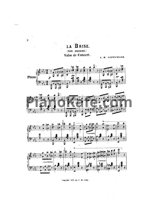 Ноты Луи Моро Готшалк - La brise (Концертный вальс) - PianoKafe.com