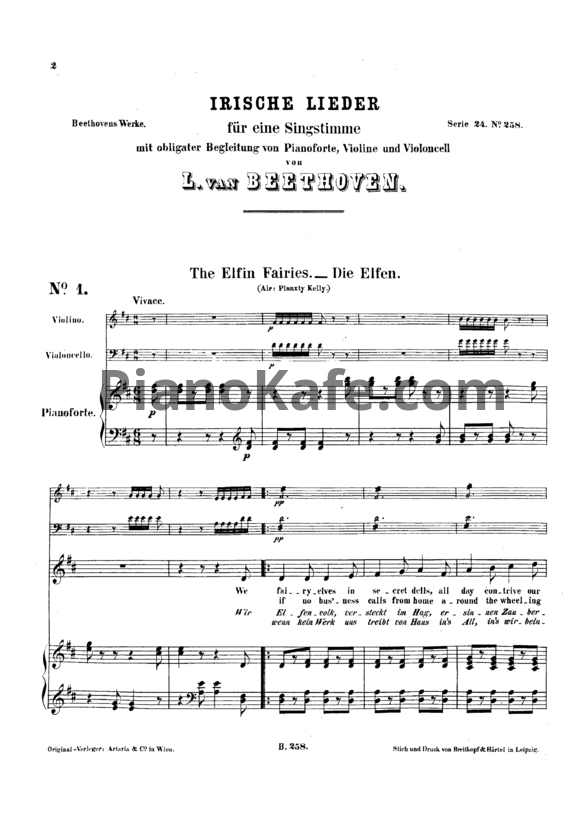 Ноты Л. В. Бетховен - "The elfin fairles"  № 1 из сборника: "12 Ирландских песен (12 Irish songs): № 1 (WOO 154/ 1) - PianoKafe.com