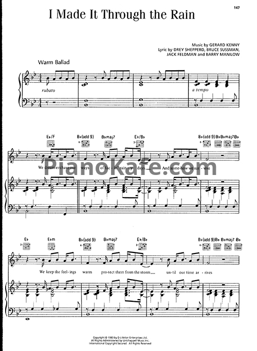 Ноты Barry Manilow - I made it through the rain - PianoKafe.com
