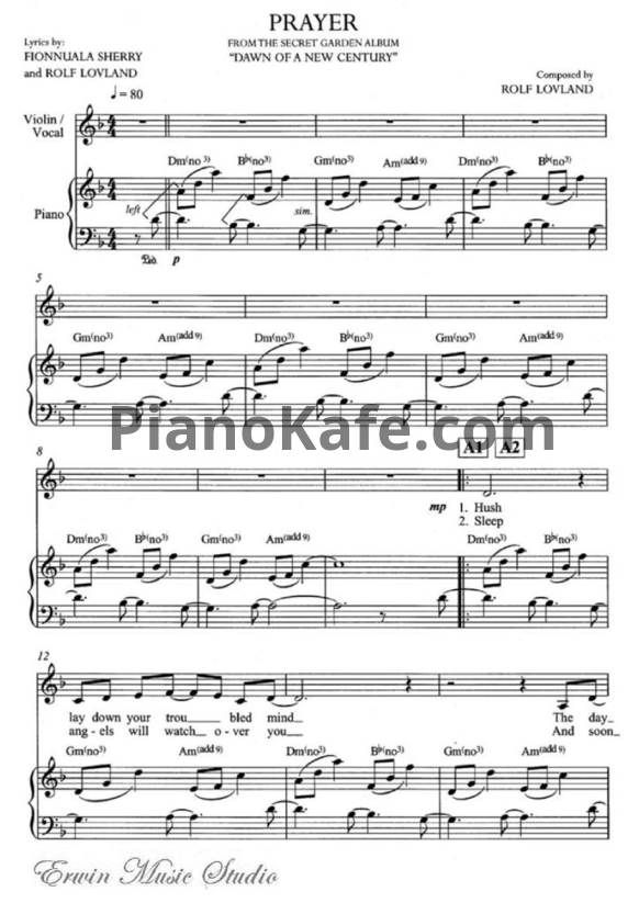Ноты Secret Garden - Prayer (для пианино и скрипки) - PianoKafe.com