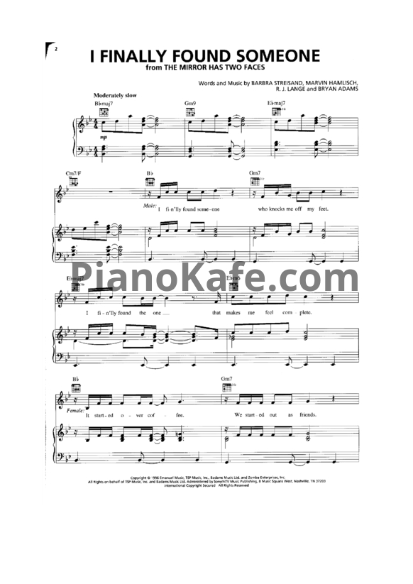Ноты Barbra Streisand - I Finally Found Someone - PianoKafe.com