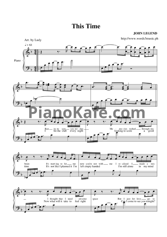 Ноты John Legend - This time - PianoKafe.com