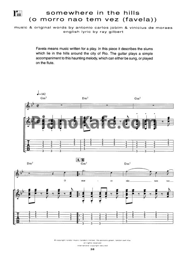 Ноты Antonio Carlos Jobim - Somewhere in the hills (Voice and Guitar tabs) - PianoKafe.com