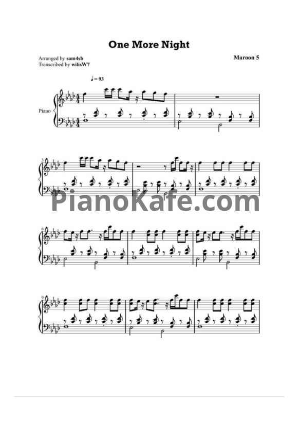 Ноты Maroon 5 - Wake up call (Версия 2) - PianoKafe.com