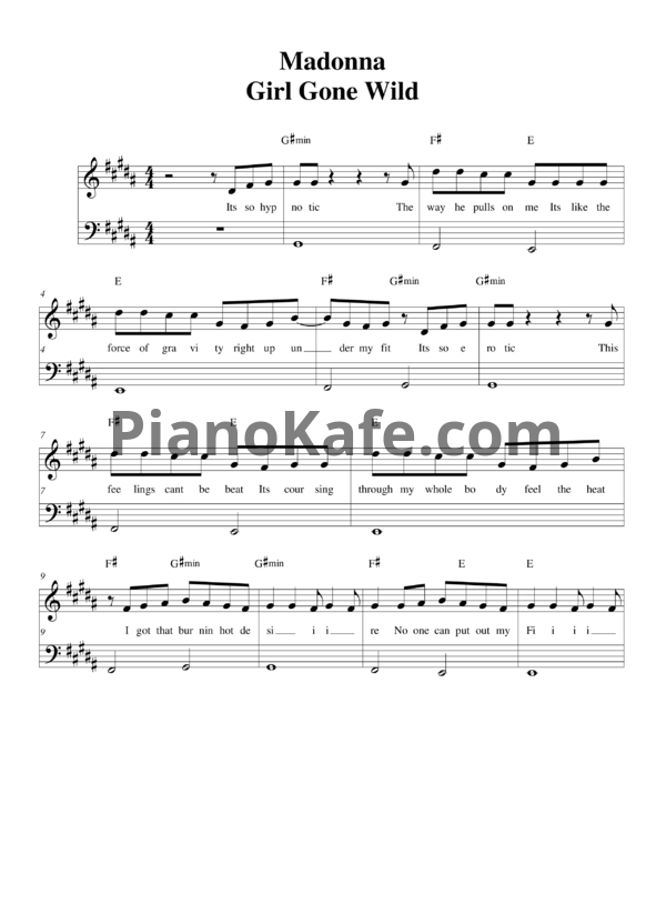 Ноты Madonna - Girl gone wild - PianoKafe.com