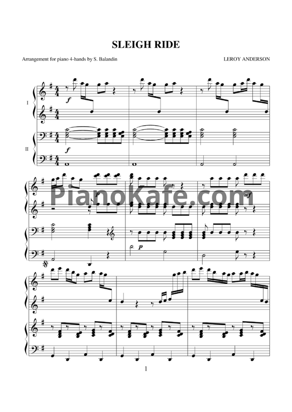 Ноты Leroy Anderson - Sleigh ride (для фортепиано в 4 руки) - PianoKafe.com