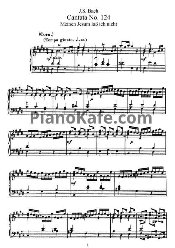 Ноты И. Бах - Кантата №124 "Meinen Jesum lab ich nicht" (BWV 124) - PianoKafe.com
