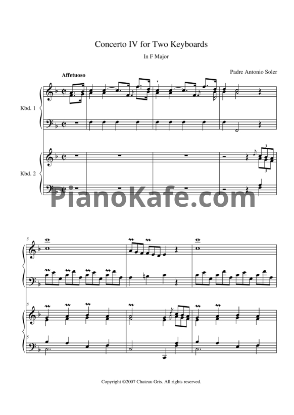 Ноты Antonio Soler - Concerto 4 in F (для 2 фортепиано) - PianoKafe.com