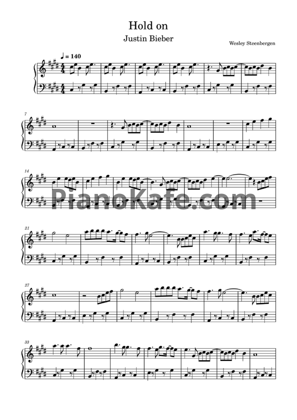 Ноты Justin Bieber - Hold on - PianoKafe.com