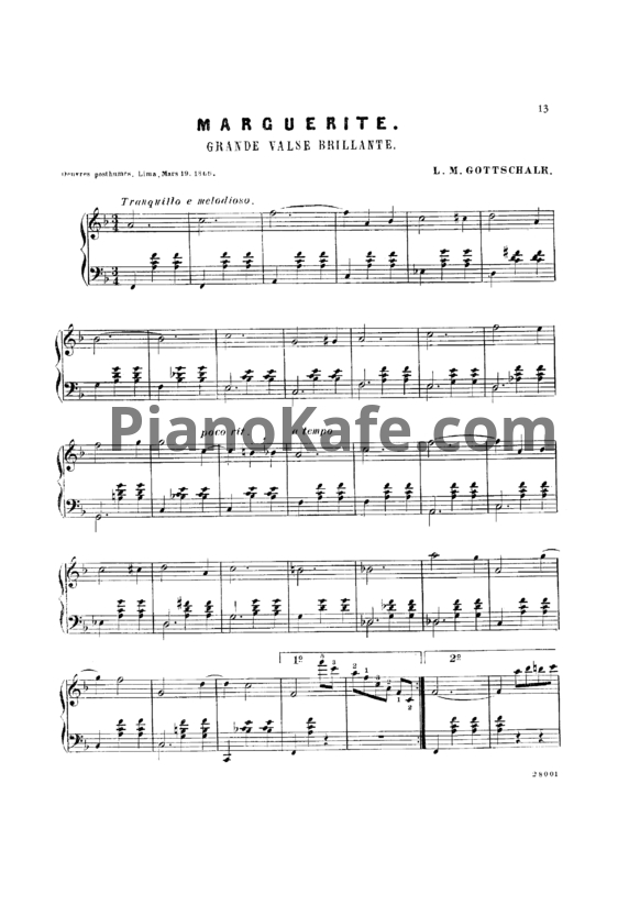 Ноты Луи Моро Готшалк - Marguerite (Op. 76) - PianoKafe.com