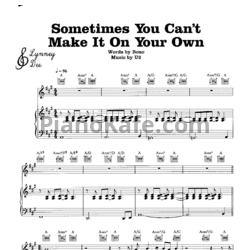 Ноты U2 - Sometimes you can't make it on your own - предпросмотр