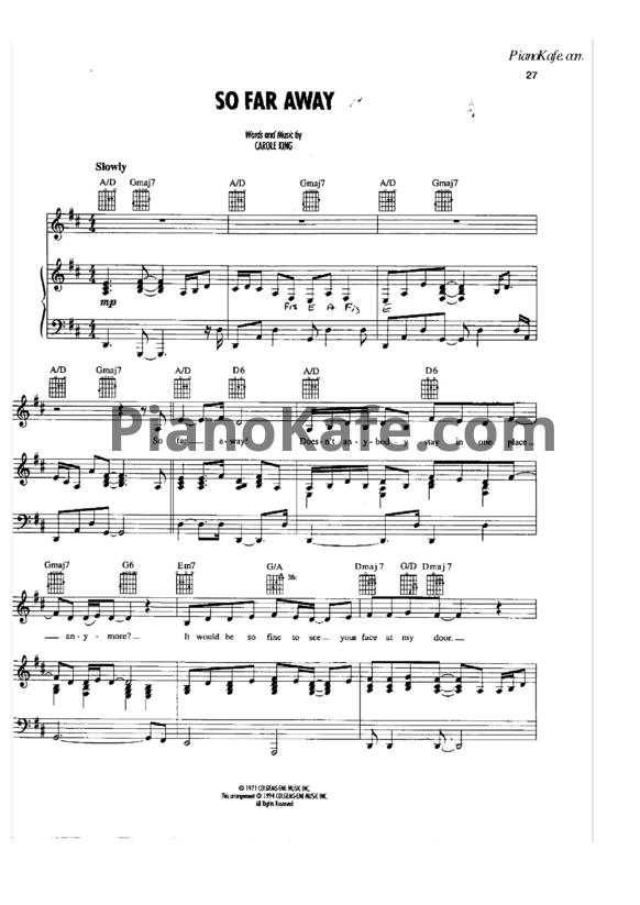 Ноты Carole King - So far away - PianoKafe.com