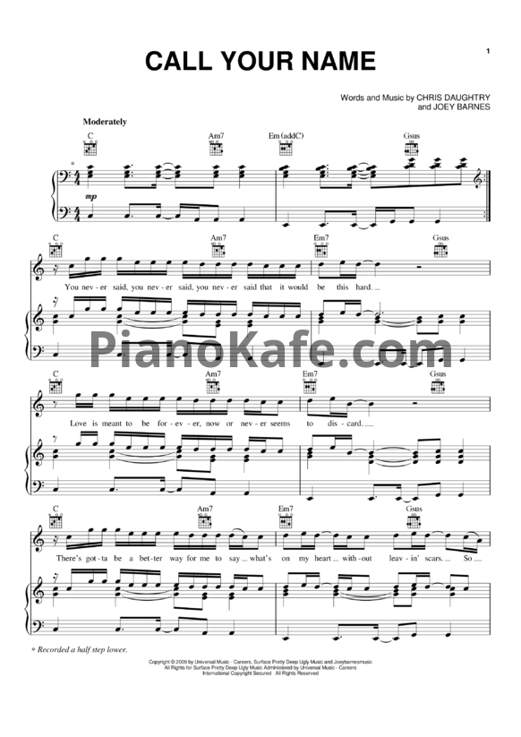 Ноты Daughtry - Call your name - PianoKafe.com