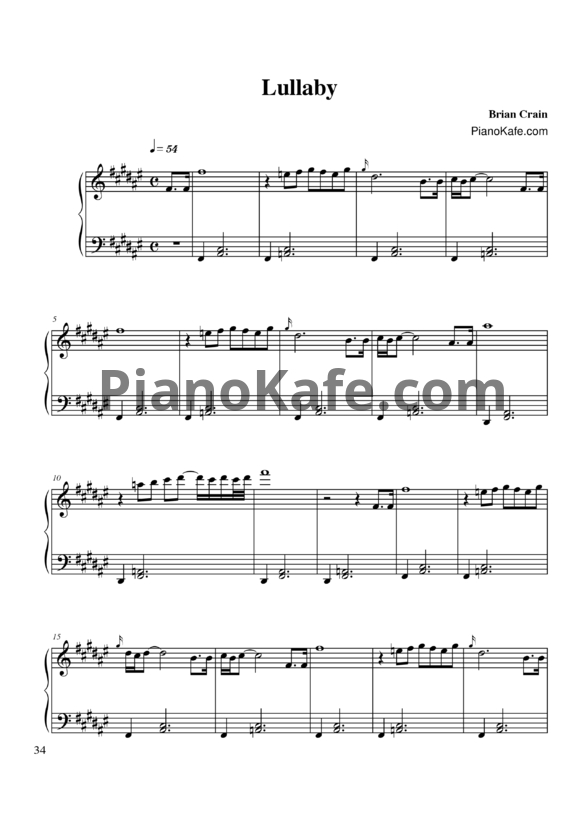 Ноты Brian Crain - Lullaby - PianoKafe.com
