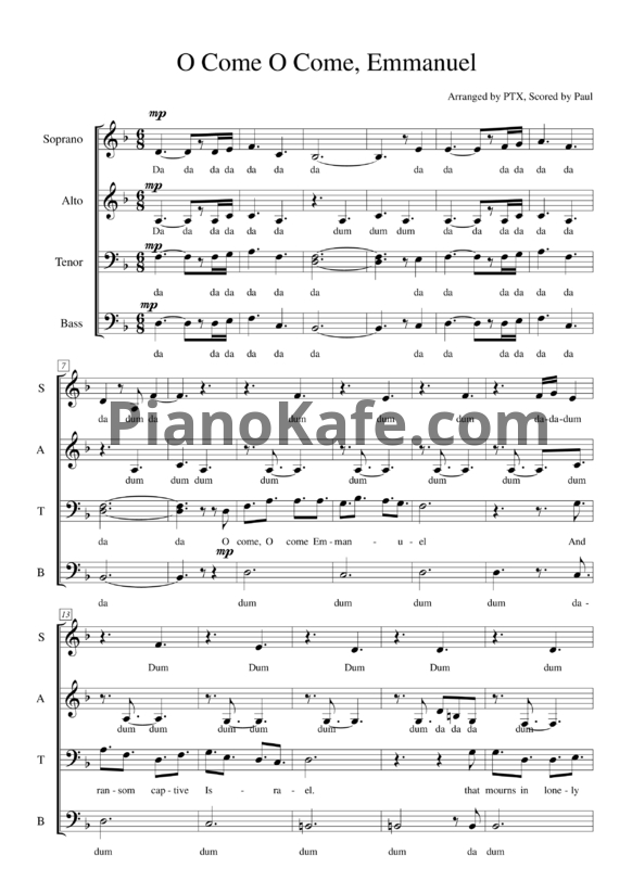 Ноты Pentatonix - O Come, O come, Emmanuel - PianoKafe.com