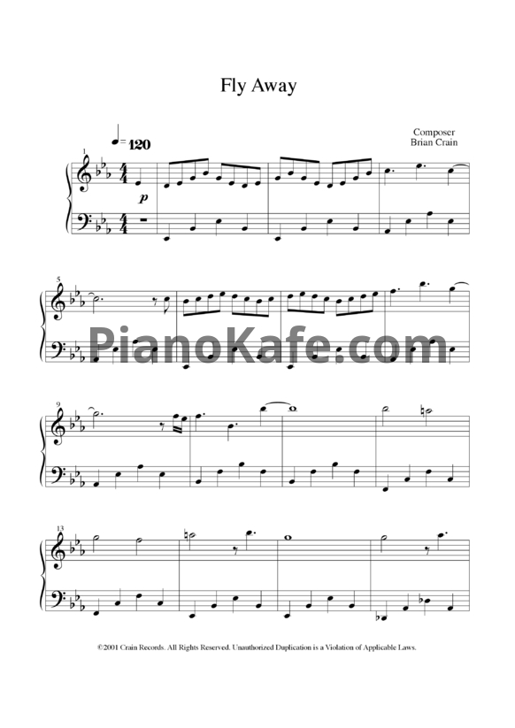 Ноты Brian Crain - Fly away - PianoKafe.com