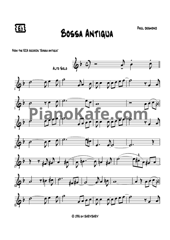 Ноты Paul Desmond - Bossa antigua - PianoKafe.com