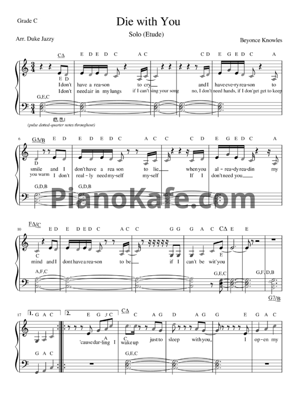Ноты Beyonce - Die with you - PianoKafe.com