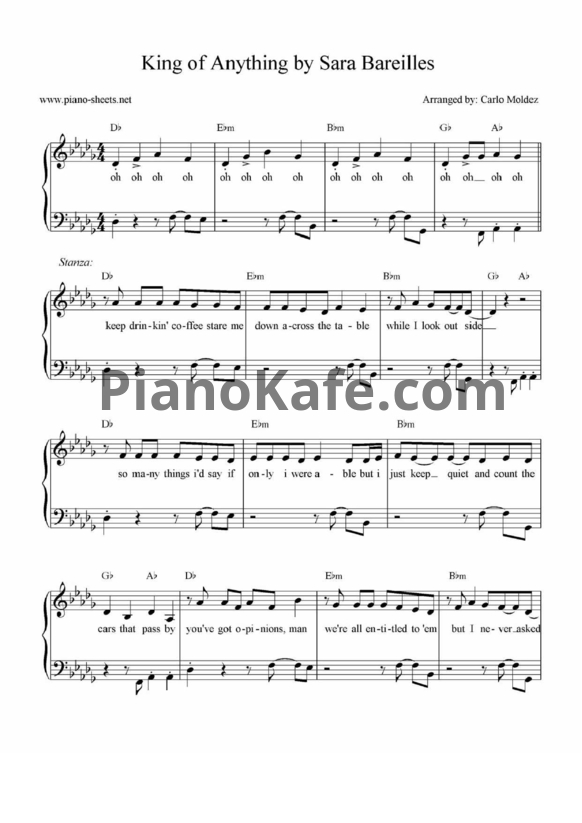 Ноты Sara Bareilles - King of anything - PianoKafe.com