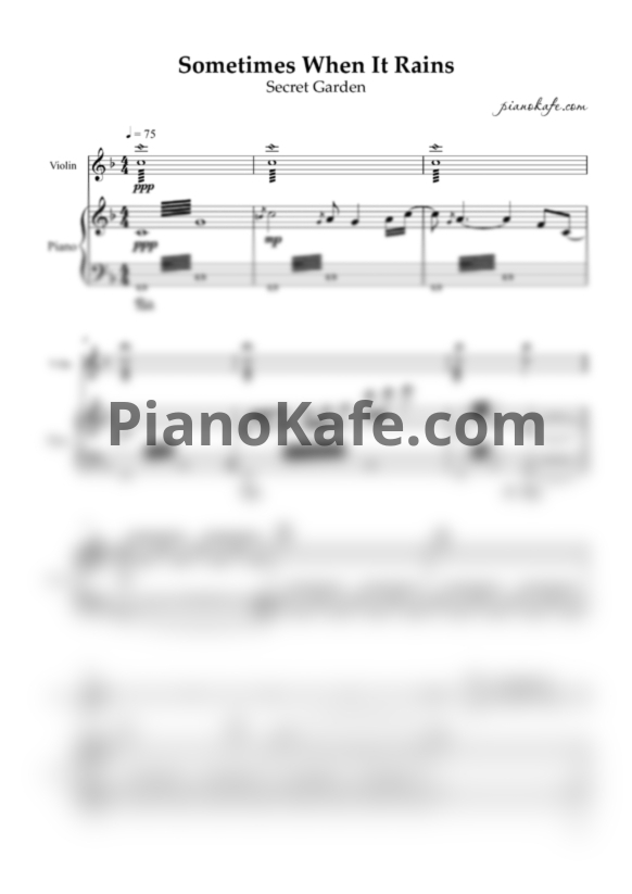 Ноты Secret Garden - Sometimes when it rains (Piano + Violin) - PianoKafe.com