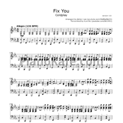 Ноты Coldplay - Fix you (версия Adrian Lee) - предпросмотр