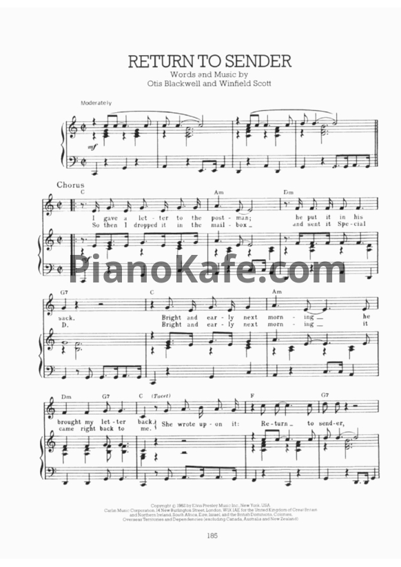 Ноты Elvis Presley - Return to sender (Версия 2) - PianoKafe.com