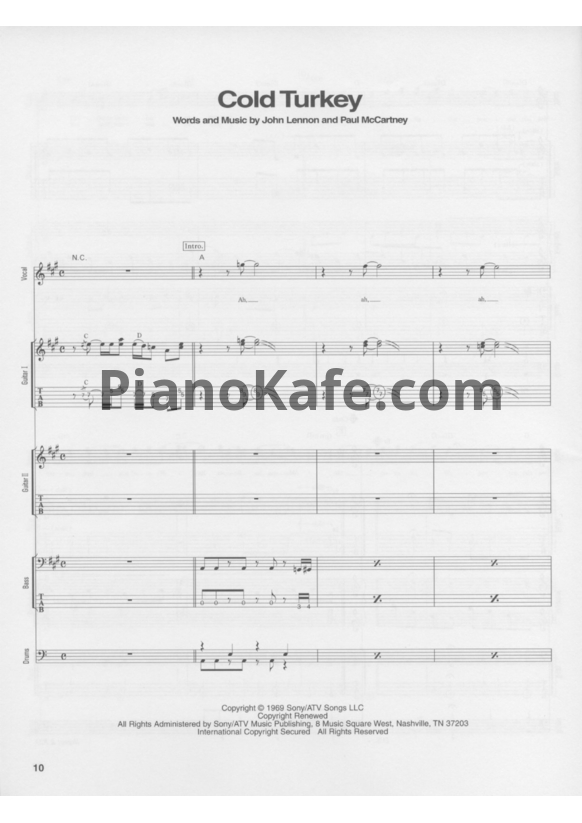 Ноты John Lennon - Cold Turkey (Партитура) - PianoKafe.com