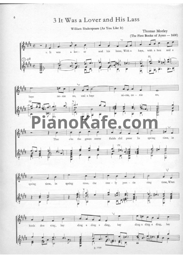 Ноты Т. Морли - It was a lover and His Lass - PianoKafe.com