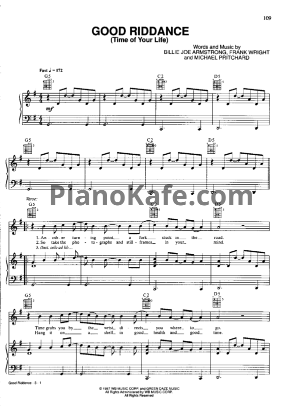 Ноты Green Day - Good riddance (Time of your life) - PianoKafe.com