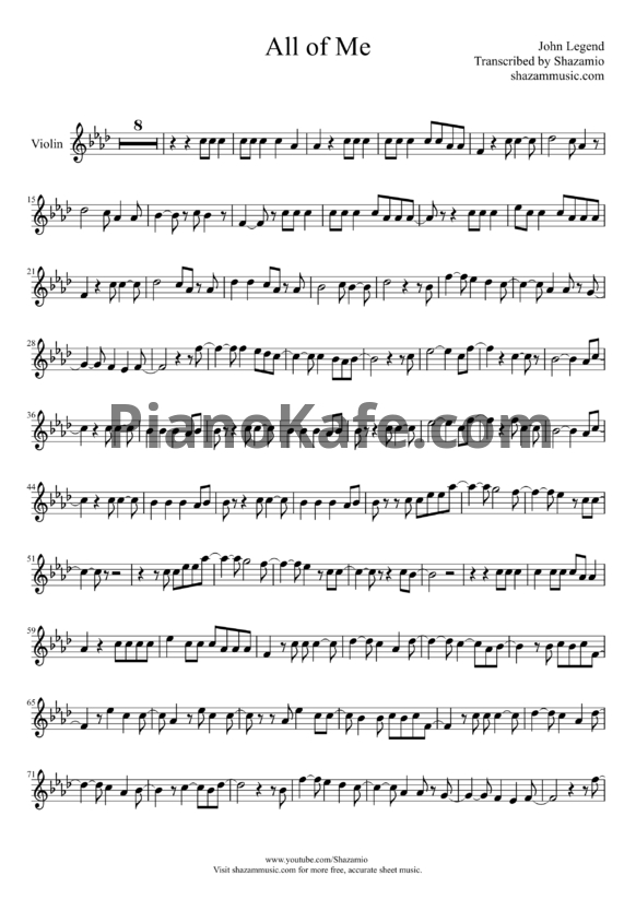 Ноты John Legend - All of me (для скрипки) - PianoKafe.com