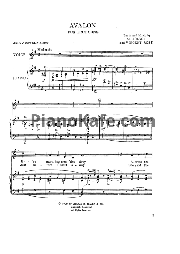 Ноты Al Jolson and Vincent Rose - Avalon (Fox trot song) - PianoKafe.com