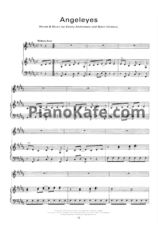 Ноты Abba - Angeleyes - PianoKafe.com