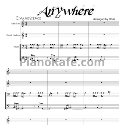 Ноты Evanescence - Anywhere - предпросмотр
