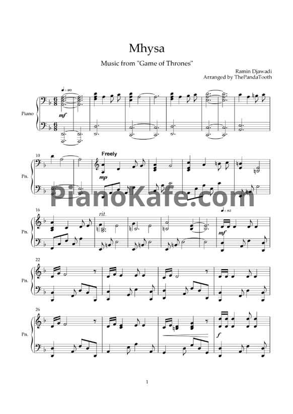 Ноты Ramin Djawadi - Mhysa - PianoKafe.com