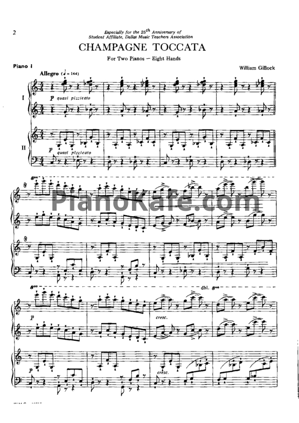 Ноты William Gillock - Champagne toccata (для двух фортепиано в 8 рук) - PianoKafe.com