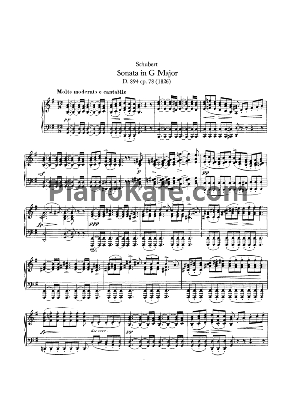 Ноты Франц Шуберт - Соната соль мажор (D. 894, Op. 78) - PianoKafe.com