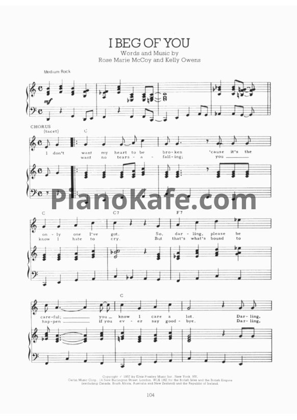 Ноты Elvis Presley - I beg of you - PianoKafe.com