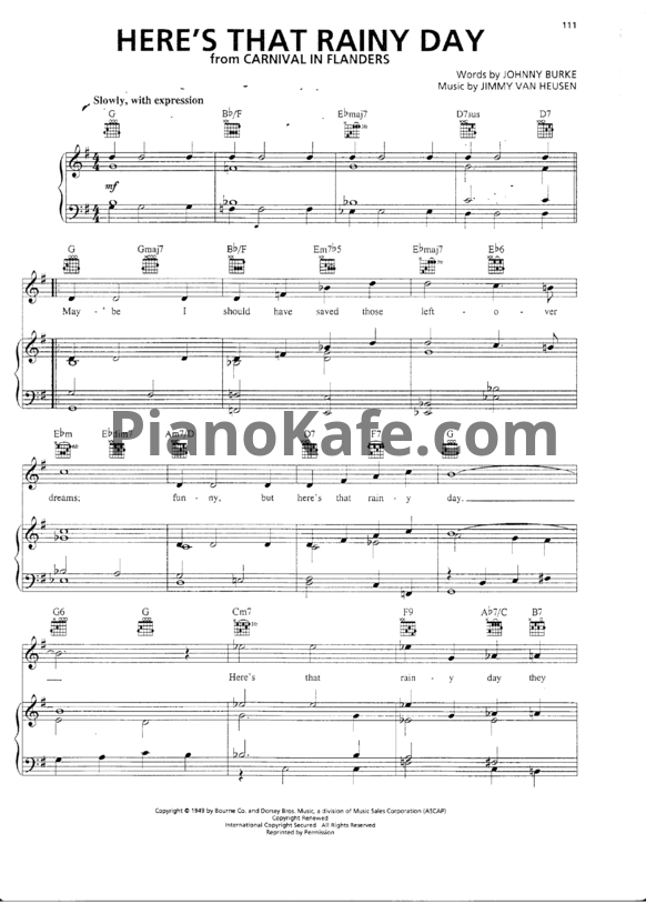 Ноты James Van Heusen - Here's that rainy day (Версия 2) - PianoKafe.com