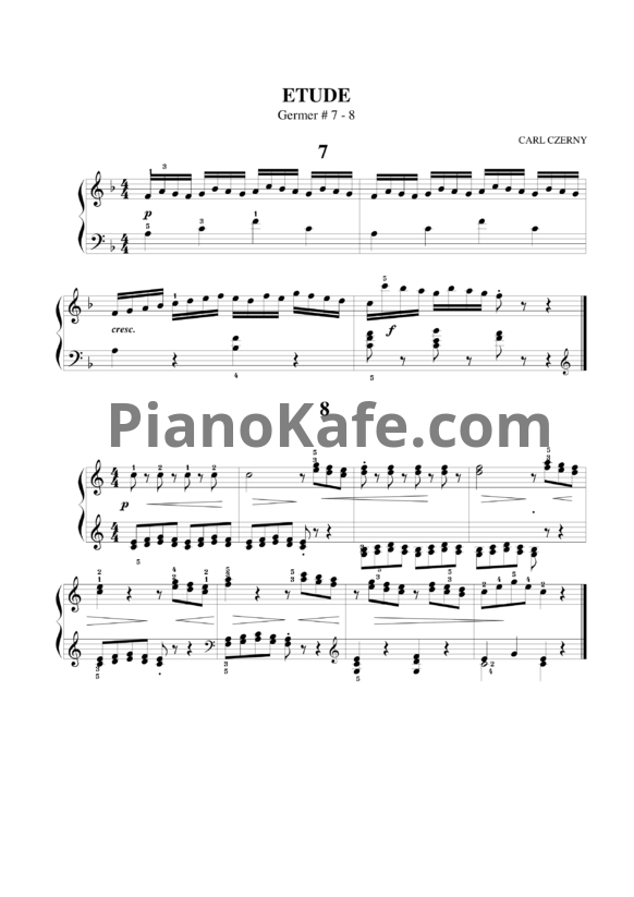 Ноты Карл Черни - Этюд №7-8 (Г. Гермер) - PianoKafe.com